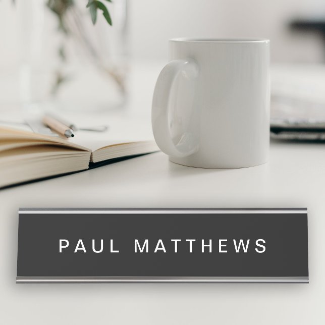 Black Modern Sleek Custom Add Your Name Desk Name Plate (Creator Uploaded)