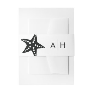 Black Modern Starfish Wedding Invitation Band Invitation Belly Band