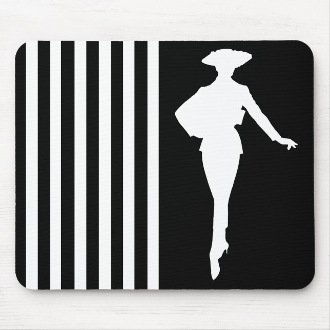 Black Modern Stripes with Fashion Silhouette Mouse Mat (Front)