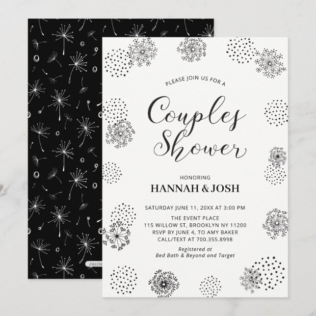 Black Modern Stylish Couples Wedding Shower Invita Invitation (Front/Back)