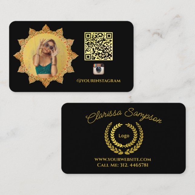 Black Modern Sun Logo Social Media  Business Card (Front/Back)