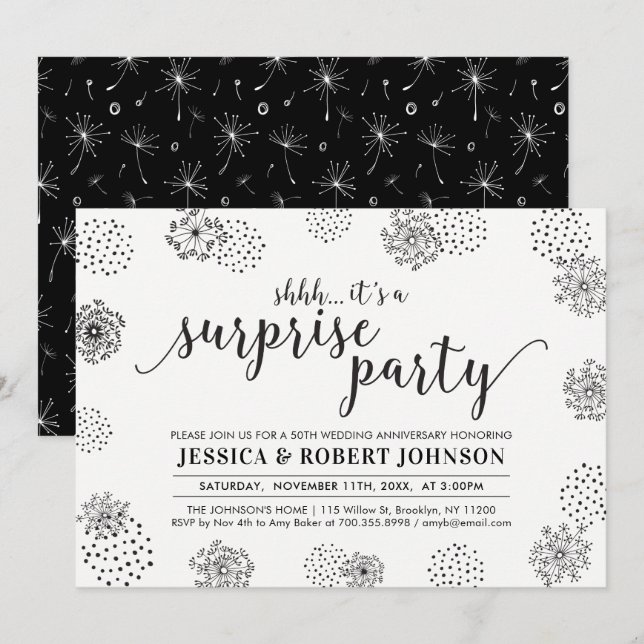Black | Modern Surprise 50th Wedding Anniversary Invitation (Front/Back)