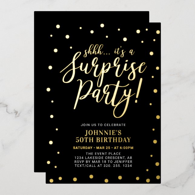 Black Modern Surprise Adult Birthday Party (Front/Back)