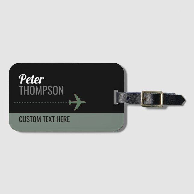 Black Modern traveller Name identifier Luggage Tag (Front Horizontal)