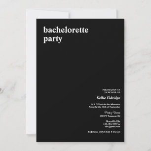 Black Modern Type Bachelorette Party Invitation