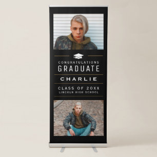 Black Modern Typography 2 Photo Graduation Party Retractable Banner
