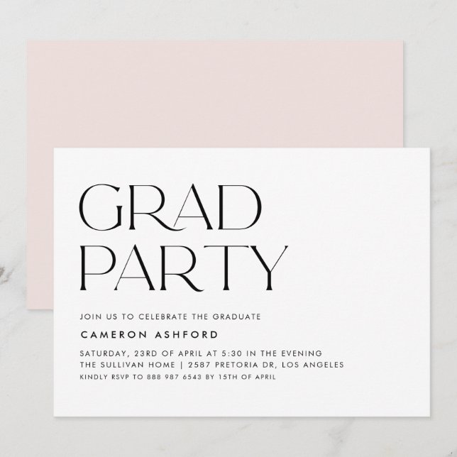 Black Modern Typography Graduation Party Invitation (Front/Back)