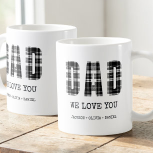 Black Modern Typography Kids Names Dad We Love You Coffee Mug