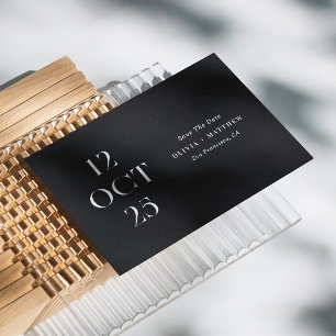 Black modern typography minimalist photo wedding save the date