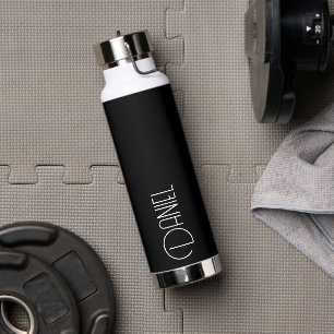 Black Modern Typography Personalised Name Water Bottle