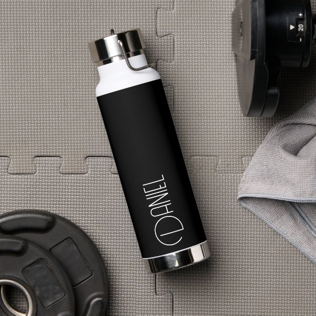 Black Modern Typography Personalised Water Bottle (Gym)