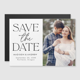 Black   Modern Typography Photo Save the Date Magnetic Invitation
