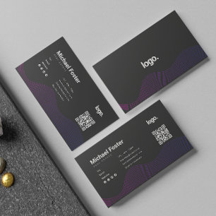 Black Modern Wave Gradient Scannable Qrcode Business Card