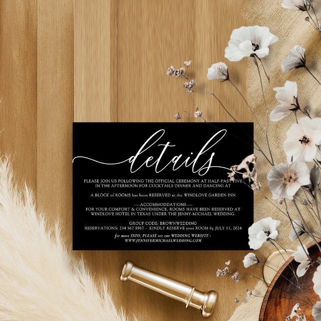 Black Modern Wedding Accommodation Details RSVP Card (Creator Uploaded)