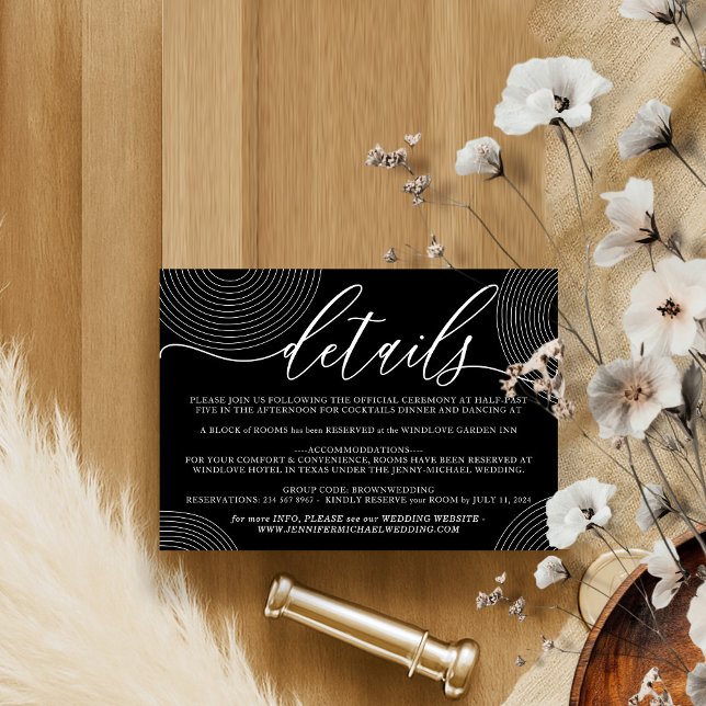 Black Modern Wedding Accommodation Geometric RSVP Card (Creator Uploaded)