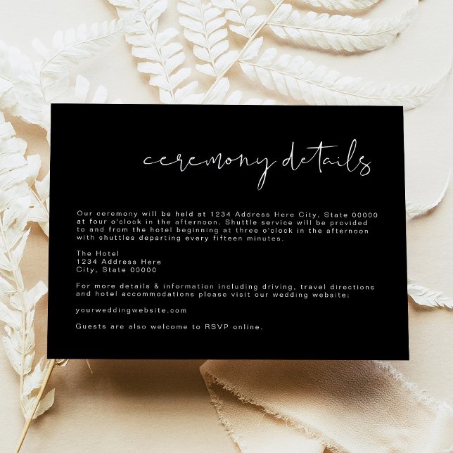 Black Modern Wedding Ceremony Details Card (Creator Uploaded)