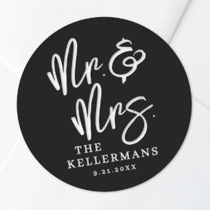 Black Modern Wedding Classic Round Sticker