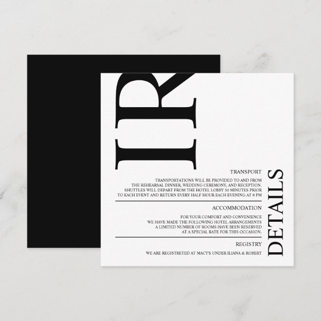 Black Modern Wedding - Details Invitation (Front/Back)