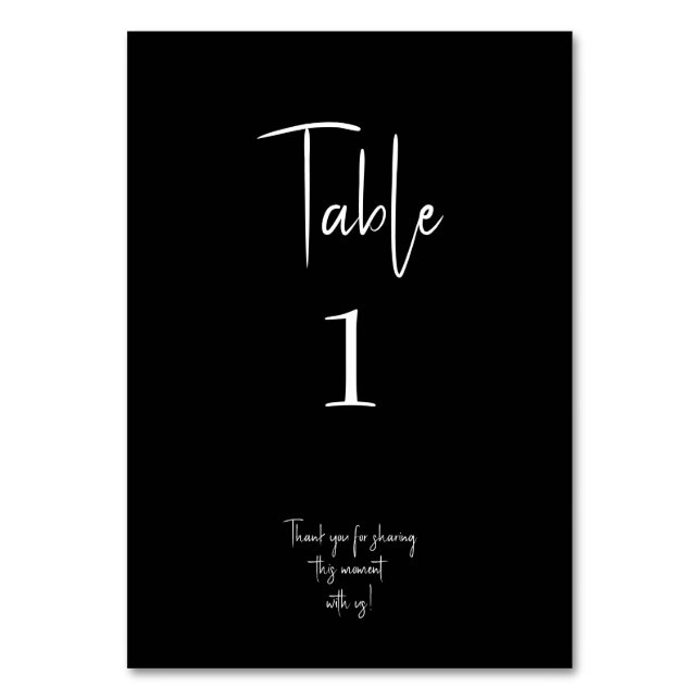 Black Modern Wedding Table Number (Front)
