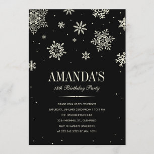 Black Modern Winter Wonderland Birthday Invitation