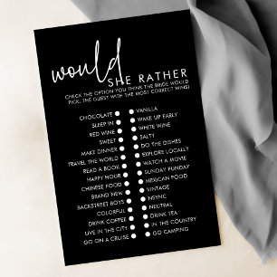 Black Modern Would She Rather Bridal Shower Game