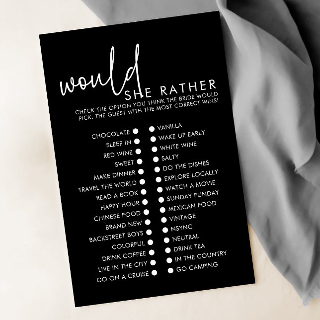 Black Modern Would She Rather Bridal Shower Game (Creator Uploaded)