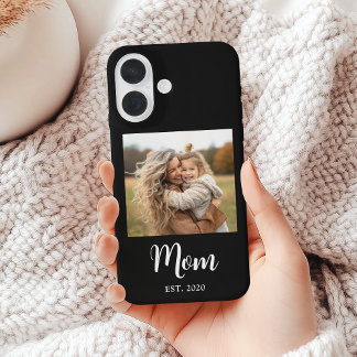 Black Mom Established Script Text and Photo iPhone 16 Case
