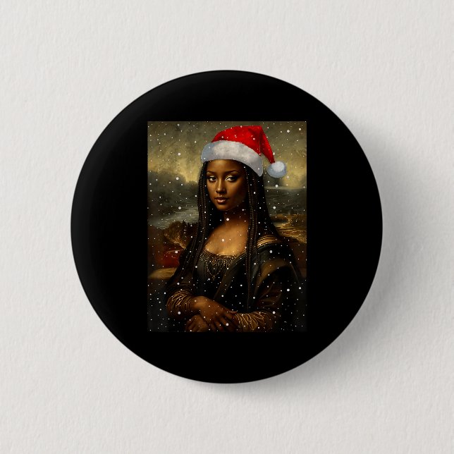 Black Mona Lisa African American Christmas Santa H 6 Cm Round Badge (Front)