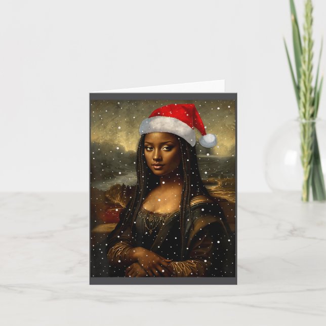 Black Mona Lisa African American Christmas Santa H Card (Front)