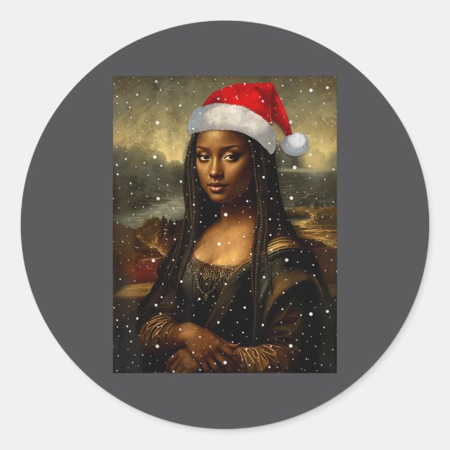 Black Mona Lisa African American Christmas Santa H Classic Round Sticker (Front)