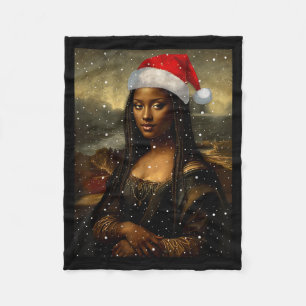 Black Mona Lisa African American Christmas Santa H Fleece Blanket