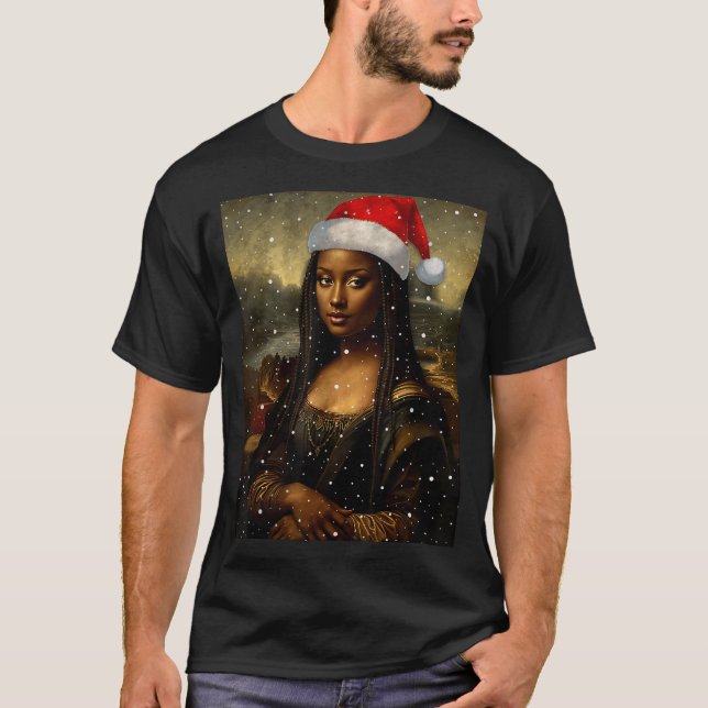Black Mona Lisa African American Christmas Santa H T-Shirt (Front)