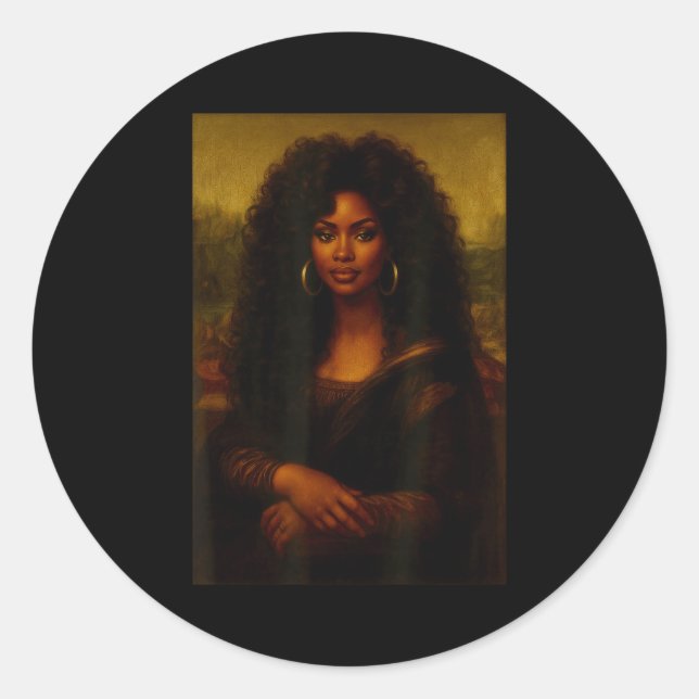 Black Mona Lisa Afro African American Melanin Blac Classic Round Sticker (Front)