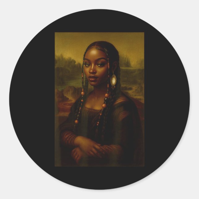Black Mona Lisa Afro African American Melanin Blac Classic Round Sticker (Front)