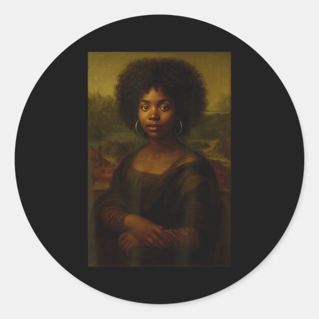 Black Mona Lisa Afro African American Melanin Blac Classic Round Sticker (Front)