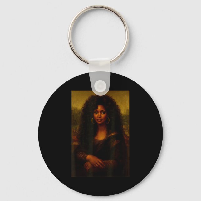 Black Mona Lisa Afro African American Melanin Blac Key Ring (Front)