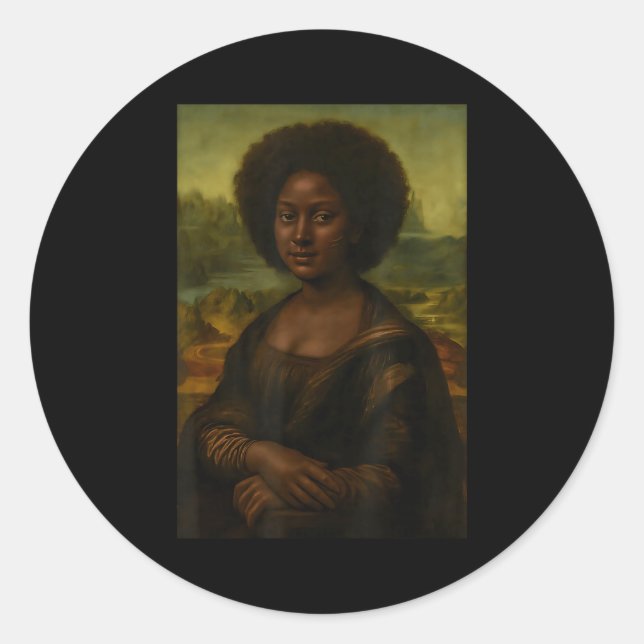 Black Mona Lisa Afro African Melanin Black History Classic Round Sticker (Front)