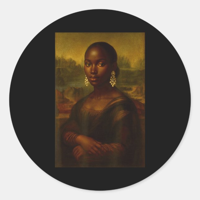 Black Mona Lisa Afro African Melanin Black History Classic Round Sticker (Front)