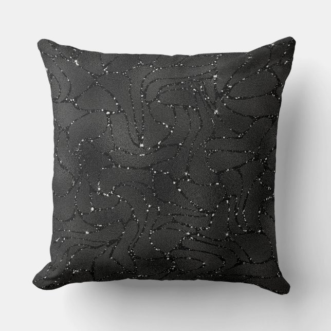 Black monochromatic glittery background cushion (Front)