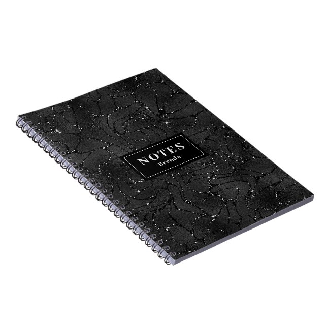 Black monochromatic glittery background drawstring notebook (Right Side)