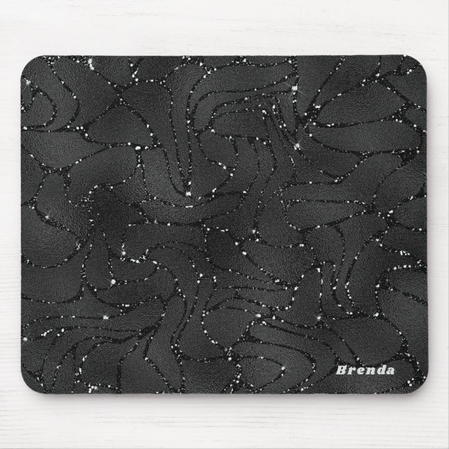 Black monochromatic glittery background mouse mat (Front)