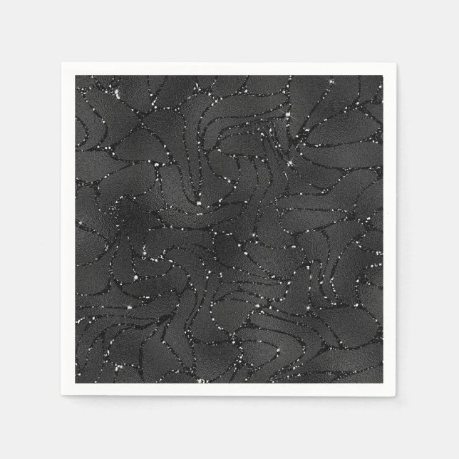 Black monochromatic glittery background napkin (Front)