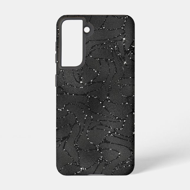 Black monochromatic glittery background samsung galaxy s21 case (Back)