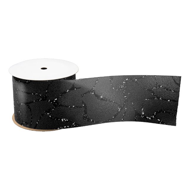 Black monochromatic glittery background satin ribbon (Spool)