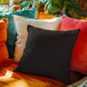 Black Monochromatic Octagon Geometric Pattern Cushion
