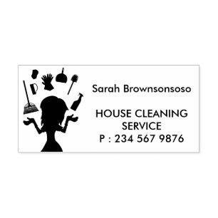 Black Monochrome Cartoon House Cleaning Service Self-inking Stamp