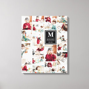 Black Monogram 19 Pictures Photo Collage Canvas Print