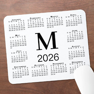 Black Monogram 2026 Calendar on White Mouse Mat