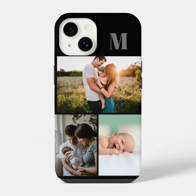 Black Monogram 3 Photo collage iPhone Case (Back)