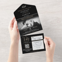 Black Monogram All in One Wedding Invite